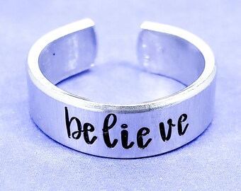 Believe Ring, Word of the Year Jewelry, Affirmation Ring, Empowerment Jewelry, Girl Power, Best Friend Gift, Adjustable Ring, Cute Rings