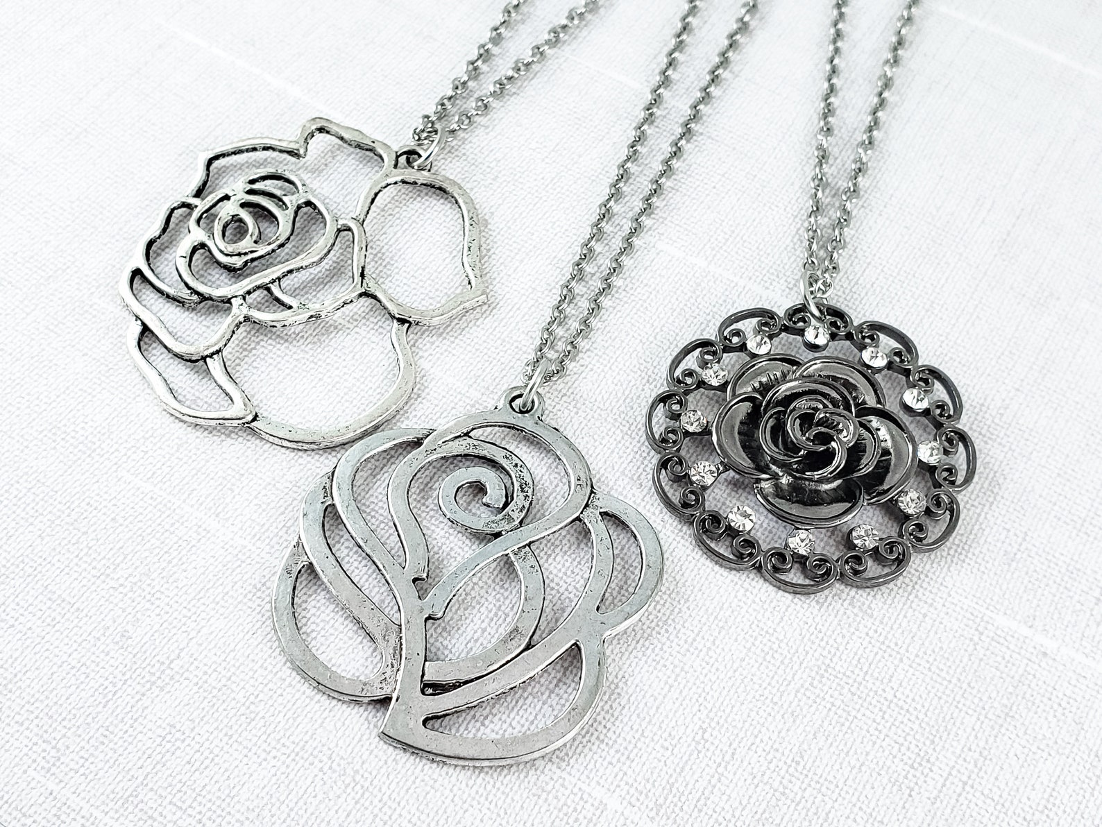 Rose Necklace Rose Jewelry Floral Necklace Flower Jewelry Etsy