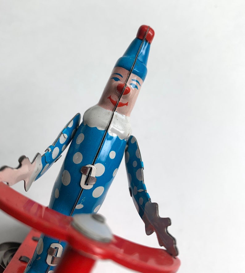 Vintage 1970s Metal Windup Toy Collectible Clown on Tricycle Etsy