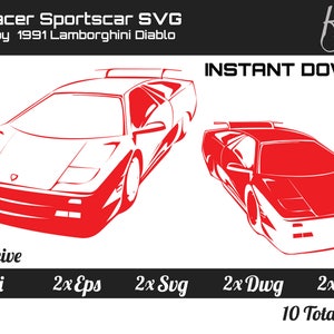 Red Racer by Handr  Inspired by: 1991 Lamborghini Diablo Dgital SVG Vector File package Instant Download!