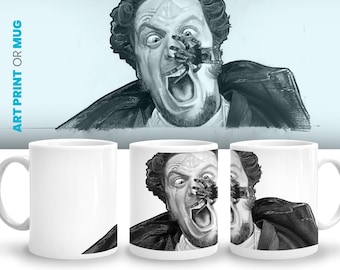 Home Alone Wet Bandits Marv Spider Scene Coffee Mug, Room Decor Christmas fan, Movie Lover Gift for Film Buff, Pencil Drawing Fine Art Print