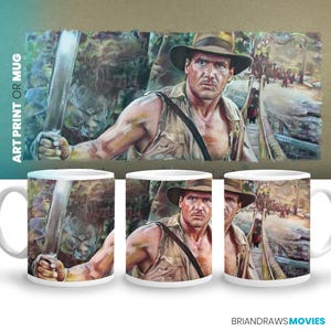Indiana Jones der Tempel des Dooms Hängebrücke Szene Kaffeebecher, Poster für Filmliebhaber, Filmliebhaber Geschenk, Film Buff Buntstift Zeichnung Fine Art Print