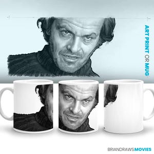 Caneca de café Jack Nicholson The Shining Kubrick Scene, decoração para home theater, presente para amantes de filmes de terror para cinéfilos, desenho a lápis, impressão de belas artes