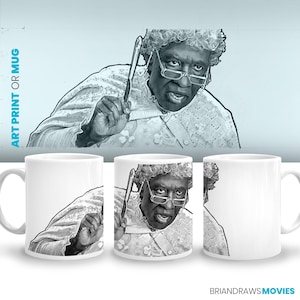 Eddie Murphy Nutty Professor Oma Oma Klump Becher, Kaffeetasse, Heimkino-Dekor, Filmliebhaber Geschenk, Bleistiftzeichnung, Fine Art Print