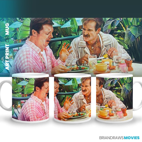 Vogelkäfig Nathan Lane Robin Williams Frühstück Kaffeebecher, Theater Zimmer Dekor Männer Abstrich Film Liebhaber Geschenk Buff Acrylmalerei Wand Kunst Druck