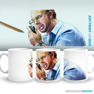 Tropic Thunder Les Grossman Szene Kaffeetasse, Heimkino Zimmer Dekor, Tom Cruise Film Liebhaber Geschenk Film Buff, Bleistift Zeichnung Fine Art Print