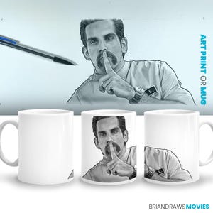 Happy Gilmore Warm Glass Shut the Hell Up Scene Coffee Mug, Ben Stiller Nurse Movie Lover Gift Film Buff Pencil Drawing Fine Art Print Decor