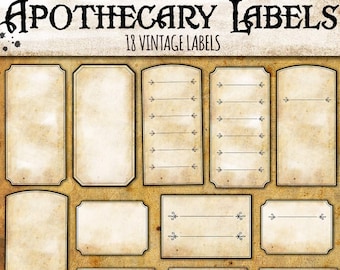 Vintage Apothecary Blank labels, 18 Hi Res PNG files ready to use + PDF ready to print