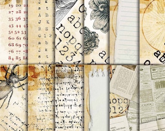 Mixedmedia vintage digital paper pack 02 - 8,5"x11" High Res 300dpi - Typographic Ephemera Scrapbooking, Crafting, Decoupage - 24 Printables