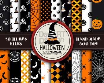 Halloween Patterns - Digital Paper Pack 05 - 20 printable sheets - scrapbook, party craft, printing, hi res downloads