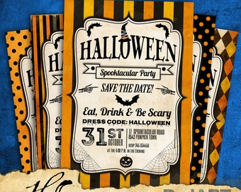 Halloween 04 Vintage Cards - 4 templates ready to customize - instant download