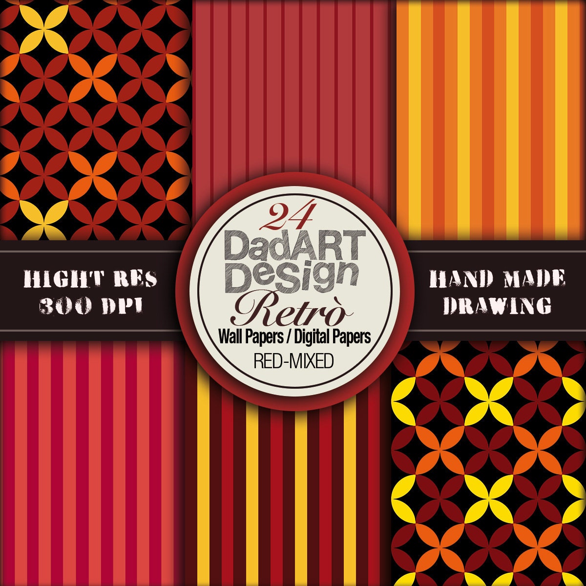 24 Retro Red Pattern, Seamless, Digital Paper - Wallpaper - - Etsy