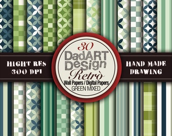 30 Retro Green Pattern, seamless, digital papers / wallpapers