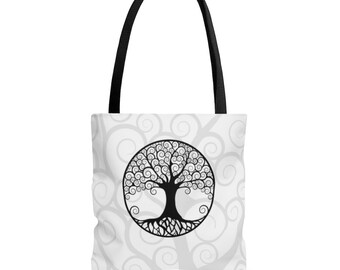 Life Tree white graphic Tote Bag