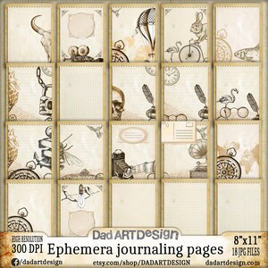 EPHEMERA Vintage Journaling Pages Digital Paper Pack - 8,5"x11" High ...