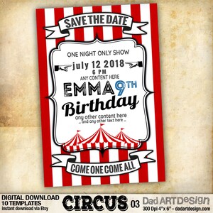 Circus 03! 10 customizable cards for your birthday, wedding, baby shower and any other celebration