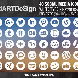 40 SOCIAL MEDIA icons set round white Instant Download image 2