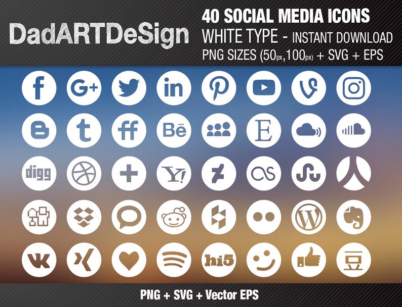 40 SOCIAL MEDIA icons set round white Instant Download image 2