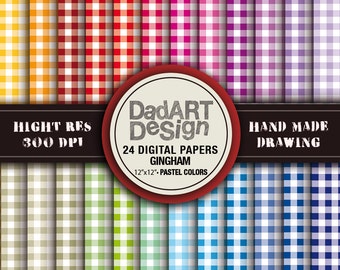 Gingham pattern pastel colors - digital paper, wallpaper, seamless pattern - 12 sheets Instant download