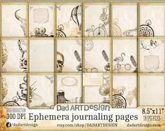 EPHEMERA vintage journaling pages digital paper pack - 8,5"x11" High Res 600dpi - Ephemera Scrapbooking, Crafting, Decoupage - 18 Printables