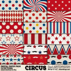 Circus Patterns Digital Paper Pack 02  |  Wallpapers  |  backgrounds  |  scrapbook supplies  |  clipart  |  instant download