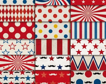 Circus Patterns Digital Paper Pack 02  |  Wallpapers  |  backgrounds  |  scrapbook supplies  |  clipart  |  instant download