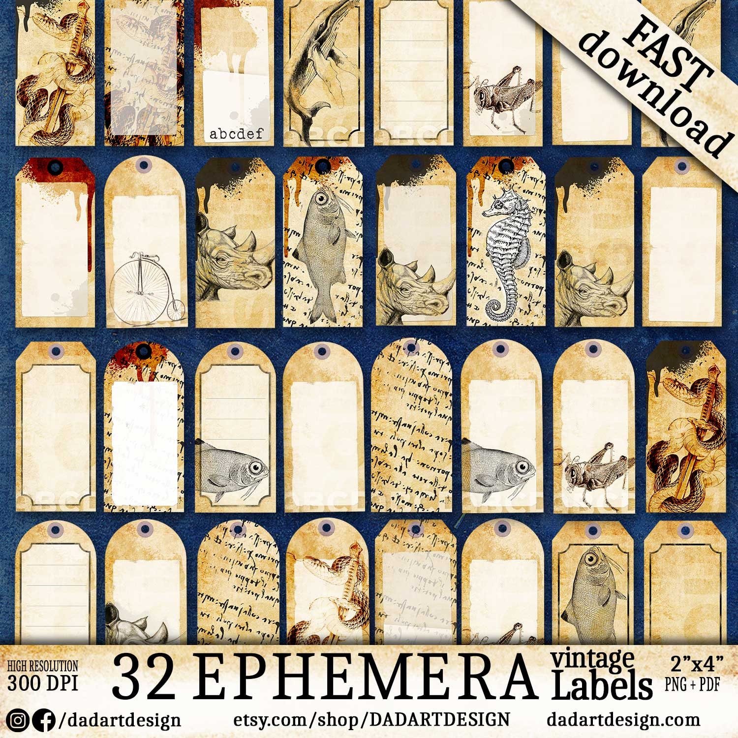 32 Ephemera Vintage Labels - Scrapbooking, Crafting, Decoupage ...