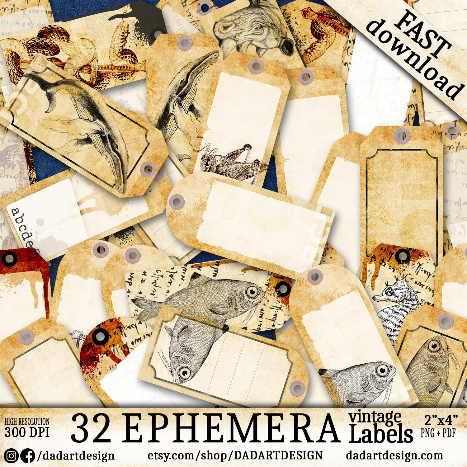 32 Ephemera Vintage Labels - Scrapbooking, Crafting, Decoupage ...