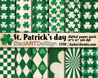 Saint Patrick's Day Digital Paper Pack 01  |  Wallpapers  |  backgrounds  |  scrapbook supplies  |  clipart  |  instant download