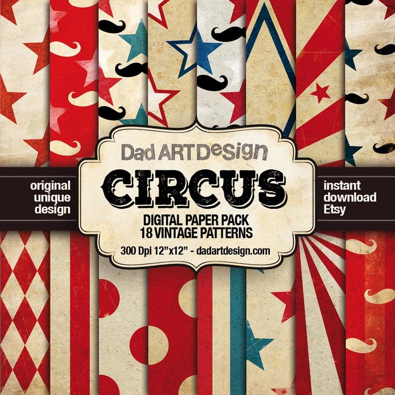  Circus  Vintage Patterns Digital Paper  Pack 01 Wallpapers 