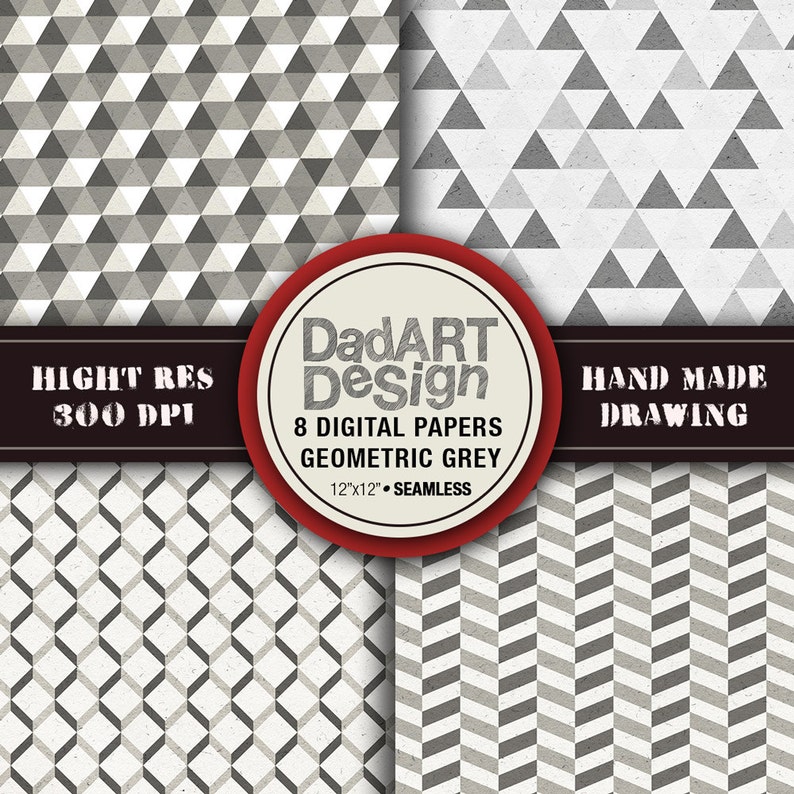 Geometric Grey Digital Paper 8 Sheets Instant Download - Etsy