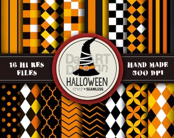 Halloween Patterns Digital Paper Pack 16 sheets printable for Halloween party craft, scrapbook, papergoods, papercraft