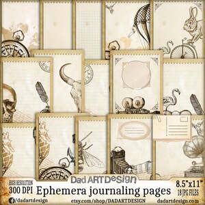 EPHEMERA Vintage Journaling Pages Digital Paper Pack - 8,5"x11" High ...