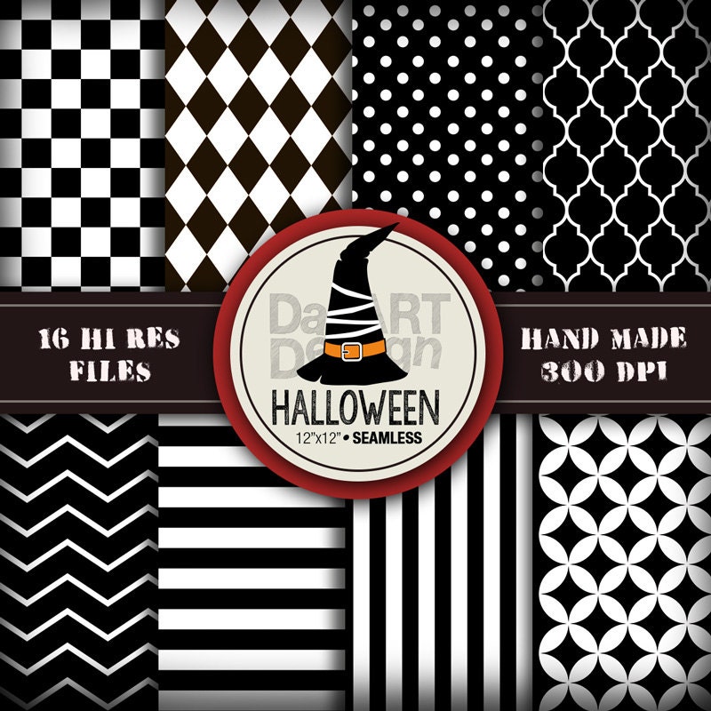 Halloween Patterns Digital Paper Pack Black and White 16 Sheets ...