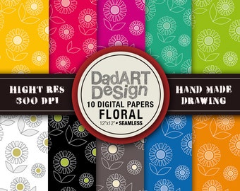 Floral digitales Papier - 10 Blatt Sofortiger Download