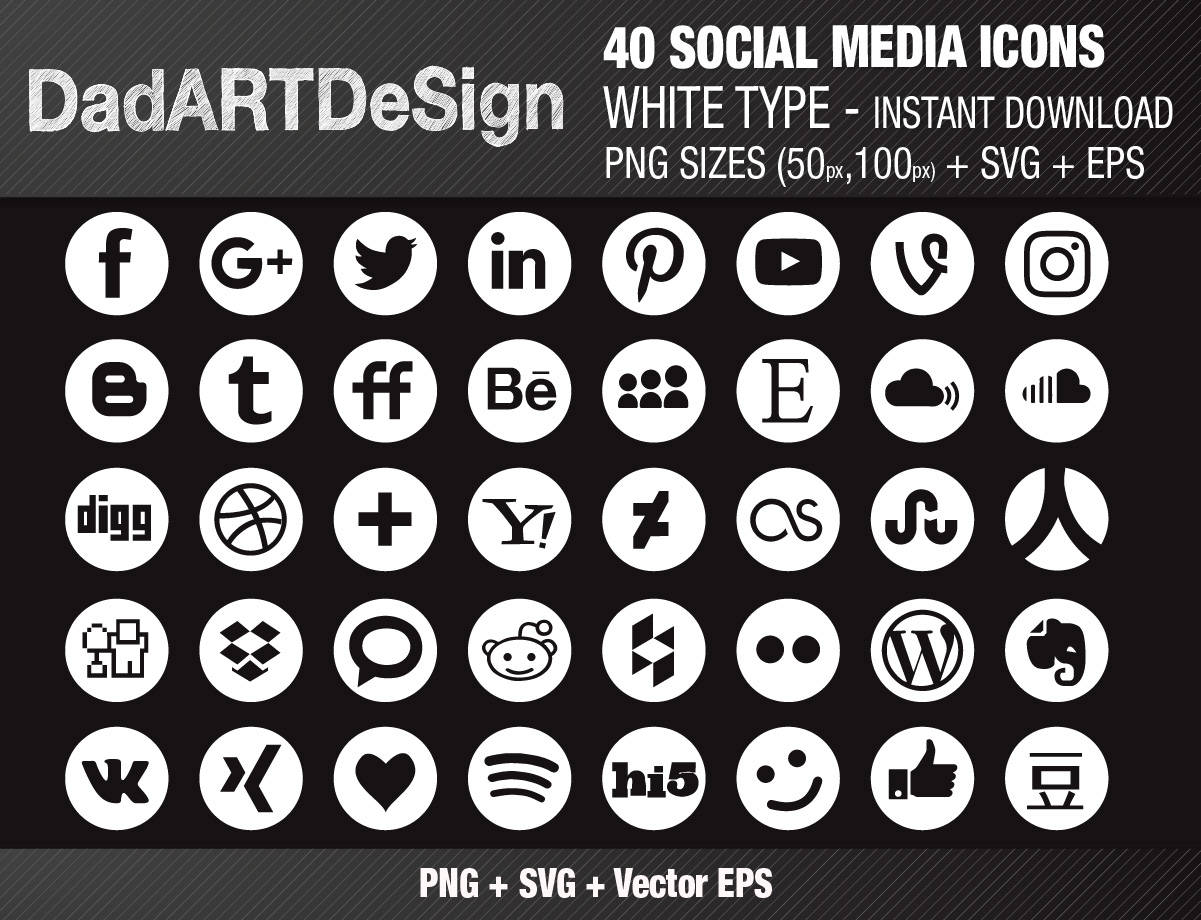 40 SOCIAL MEDIA icons set round white Instant Download | Etsy