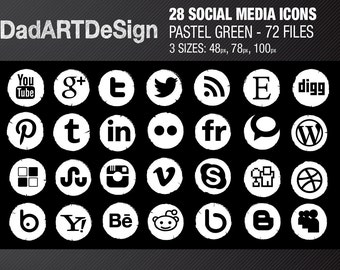 28 GRUNGE SOCIAL MEDIA icons set - Instant Download - Grunge Type - white, 3 sizes