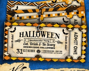Halloween 04 Vintage invitation Cards - 4 templates ready to customize - instant download