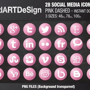 28 SOCIAL MEDIA icons set, Pink Instant Download 3 sizes image 1