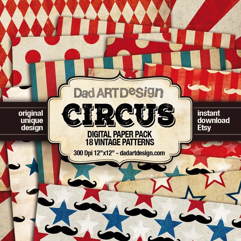 Circus Vintage Patterns Digital Paper Pack 01 | Wallpapers