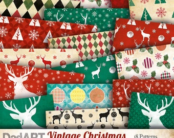 Vintage Christmas Patterns Digital Paper Pack