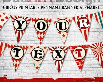 Circus Vintage printable pennant banner alphabet - instant download 74 letters and numbers high resolution files