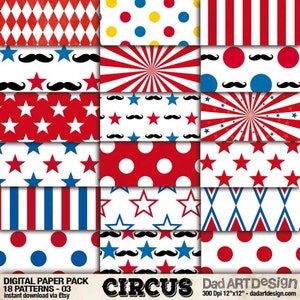 Circus Patterns digital paper pack 03 - wall paper - background - scrapbook supplies - clipart - instant download