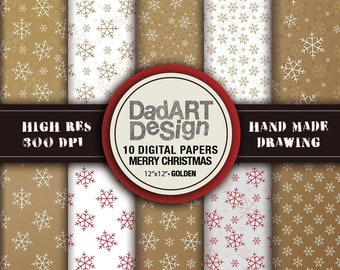 10 christmas golden patterns digital paper pack, hi res files, instant download