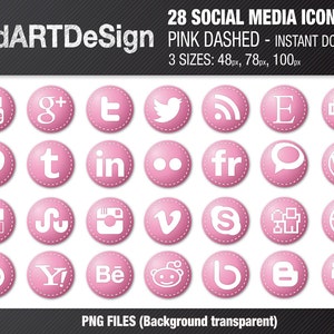 28 SOCIAL MEDIA icons set, Pink Instant Download 3 sizes image 2