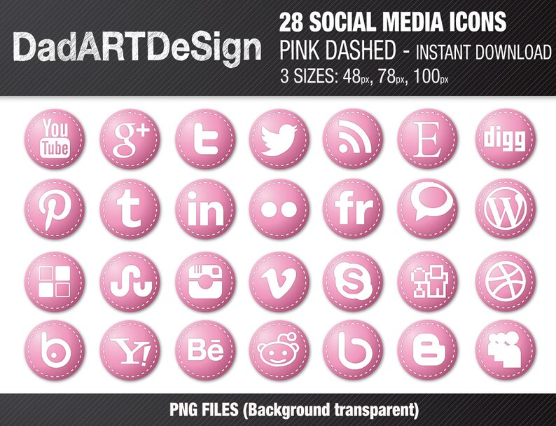 28 SOCIAL MEDIA icons set, Pink Instant Download 3 sizes image 2