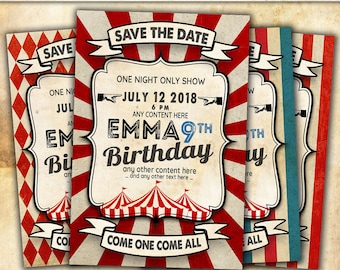 Circus Vintage custom card for your birthday, wedding, show, baby shower and any other celebration