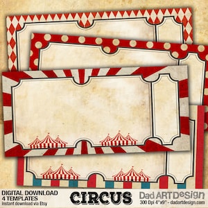 Modèles de cartes d’invitation vintage Circus faciles à personnaliser pour votre anniversaire, mariage, babyshower ou toute autre célébration