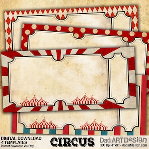 Modelos de cartão de convite Circus Vintage fáceis de personalizar para seu aniversário, casamento, chá de bebê ou qualquer outra celebração