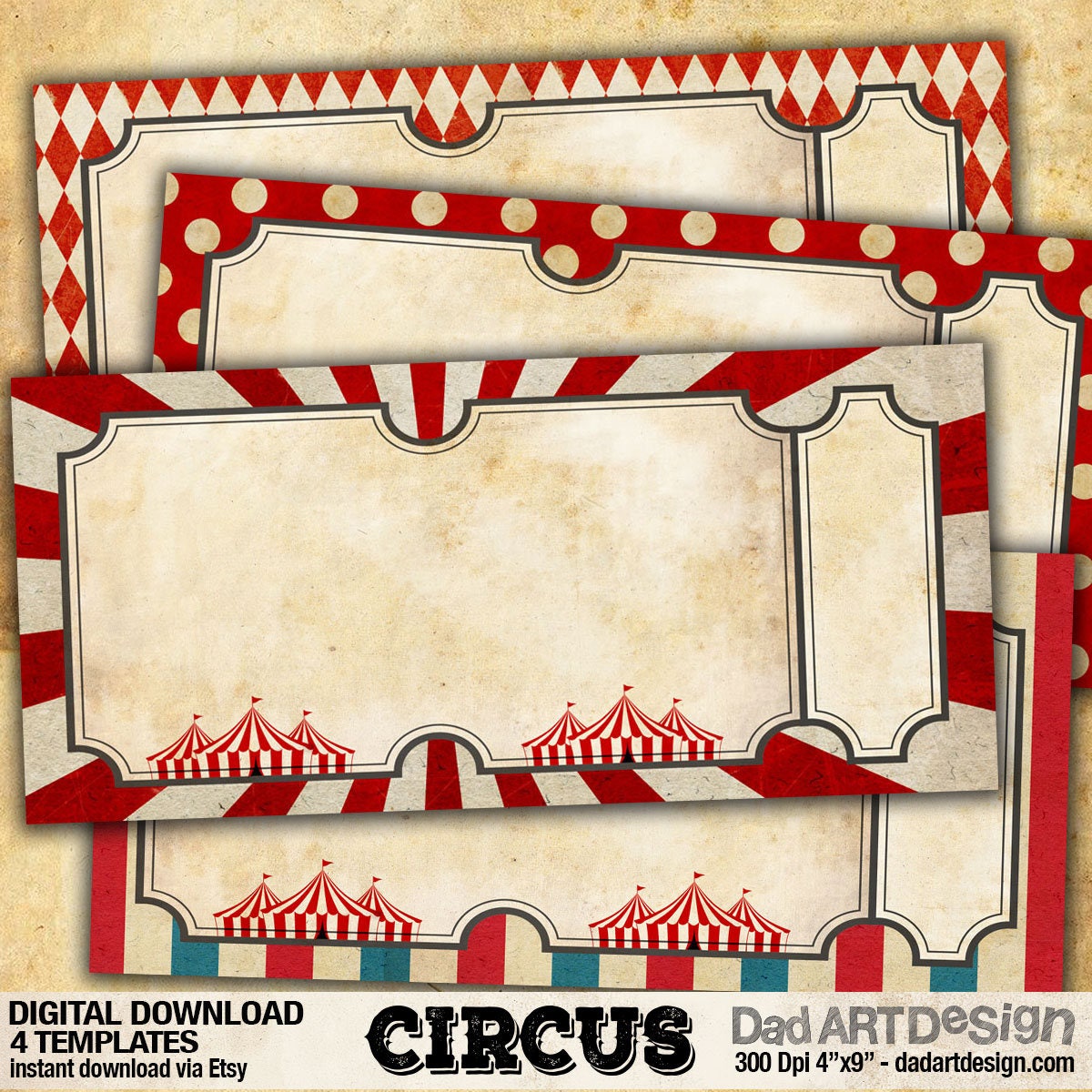 circus-vintage-invitation-card-templates-easy-to-customize-for-your-birthday-wedding-babyshower-or-any-other-celebration-etsy